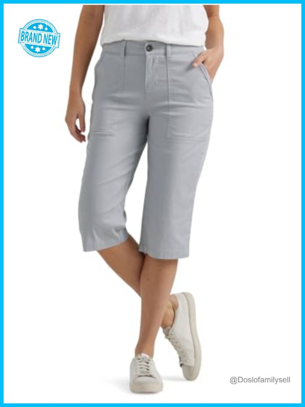 Women's Capri Pants with Flex-to-Go Knit Waistband Cotton Spandex Relaxed Fit